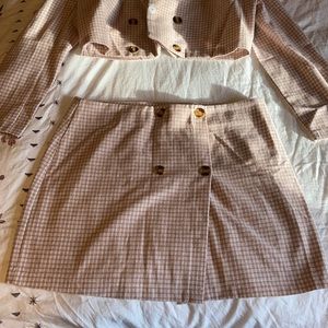 Plaid double breasted blazer with skirt